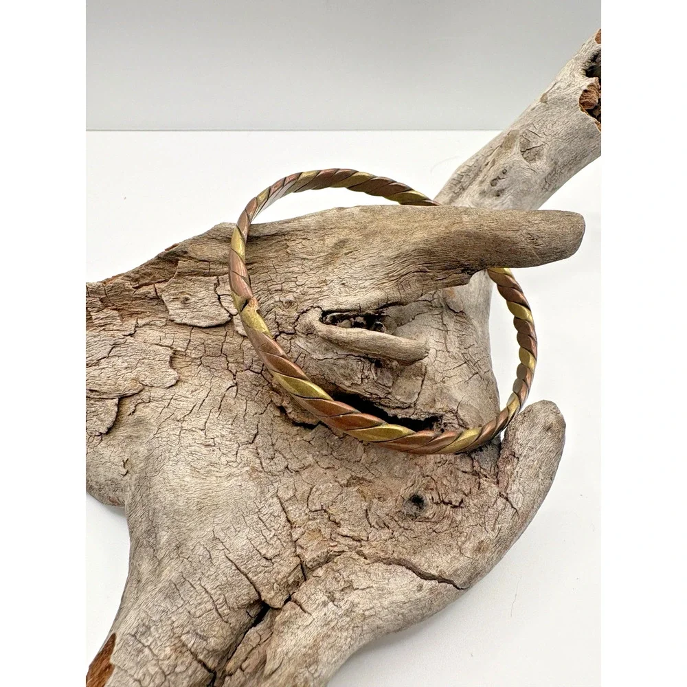 Vintage Copper Brass twisted Rope Bangle Bracelet Stackable Bohemian artisan